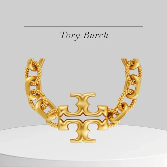 TORY BURCH • Gold Torsade Engraved Logo Bracelet NWOT - Picture 2 of 7
